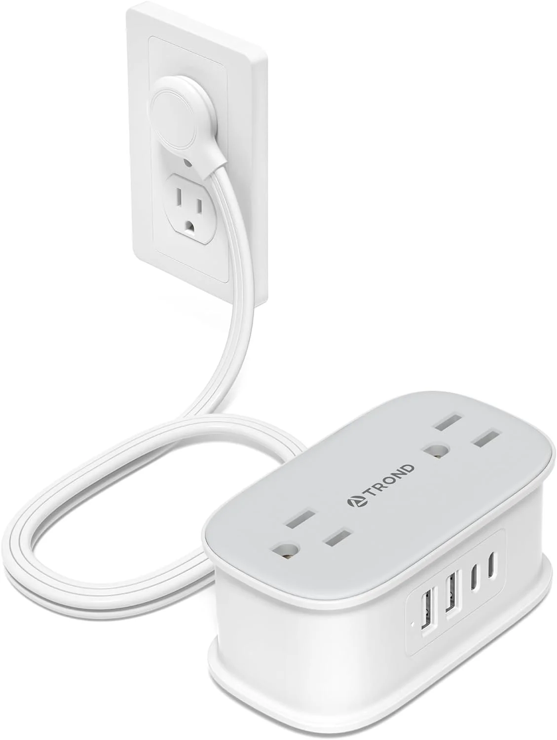 Travel Power Strip - TROND 4 Outlets 4 USB Charger(2 USB C) with 3.3FT Wrapped Short Extension Cord Flat Plug, USB