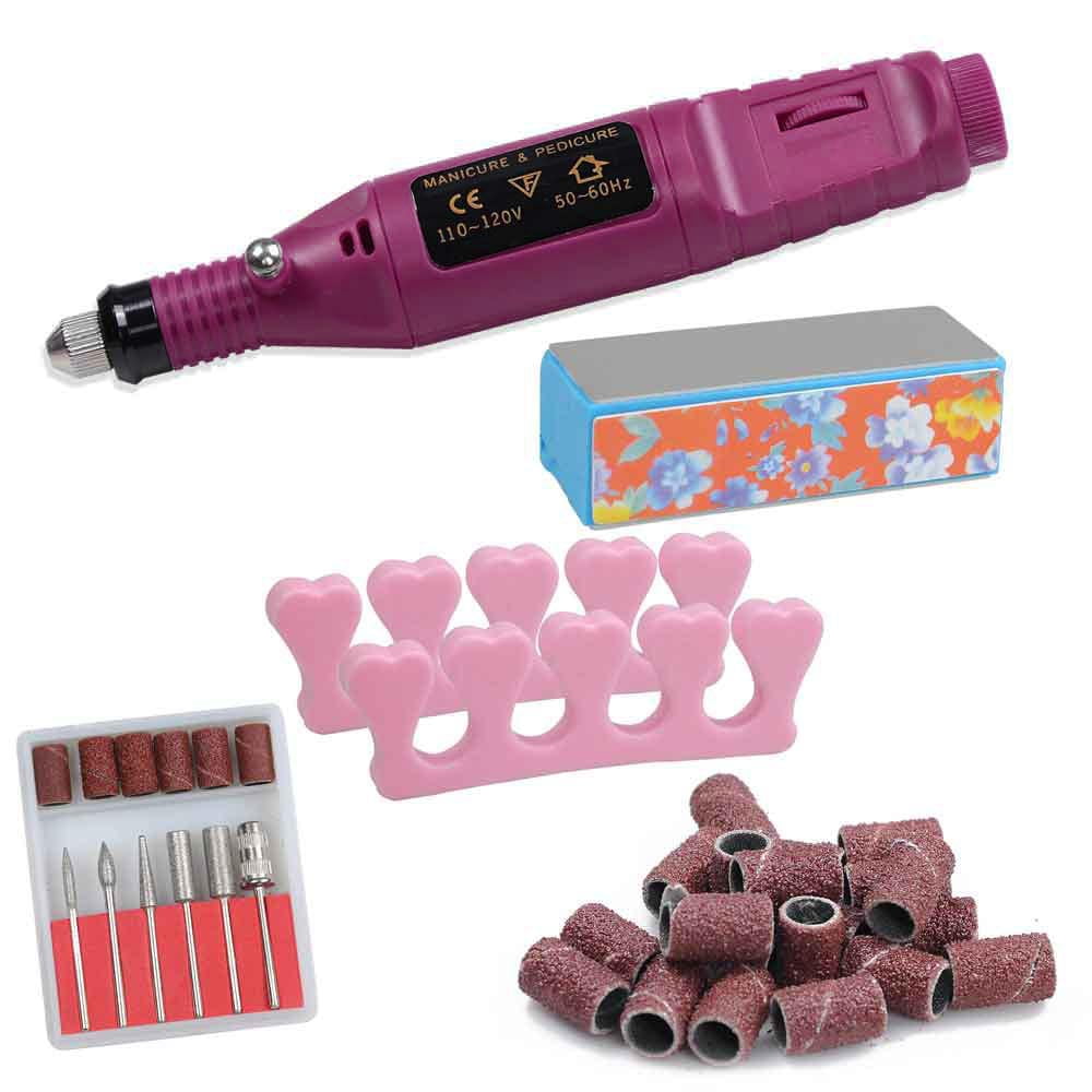 Byootique Pen Shaped Electric Nail Art Manicure Polish Drill File Machine w/ 6 Bits 110-120V Purple