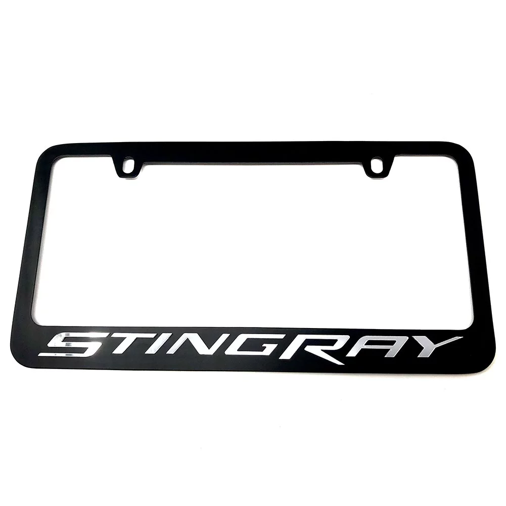 C7 Stingray License Plate Frame - Black w/ Mirrored Script