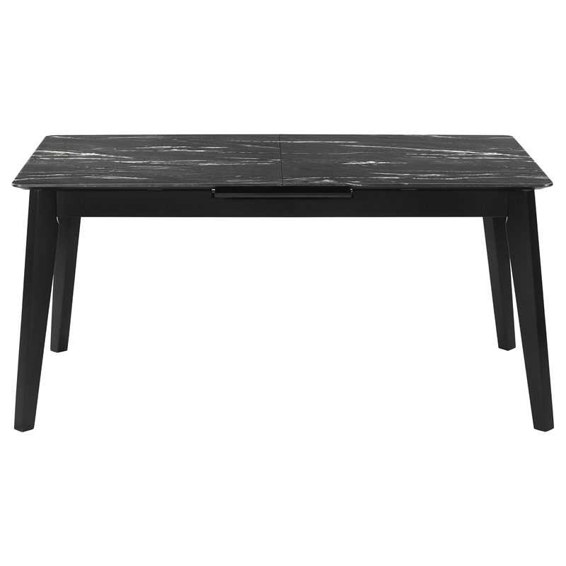 Pemberly Row Wood Dining Table Faux Marble Top and Extension Leaf Black