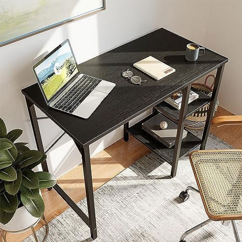 CKPFVY Computer Desk  35 Inch Small Home Office Desk with Drawer  Shelves for Small Space  Writing Study Desk  Black