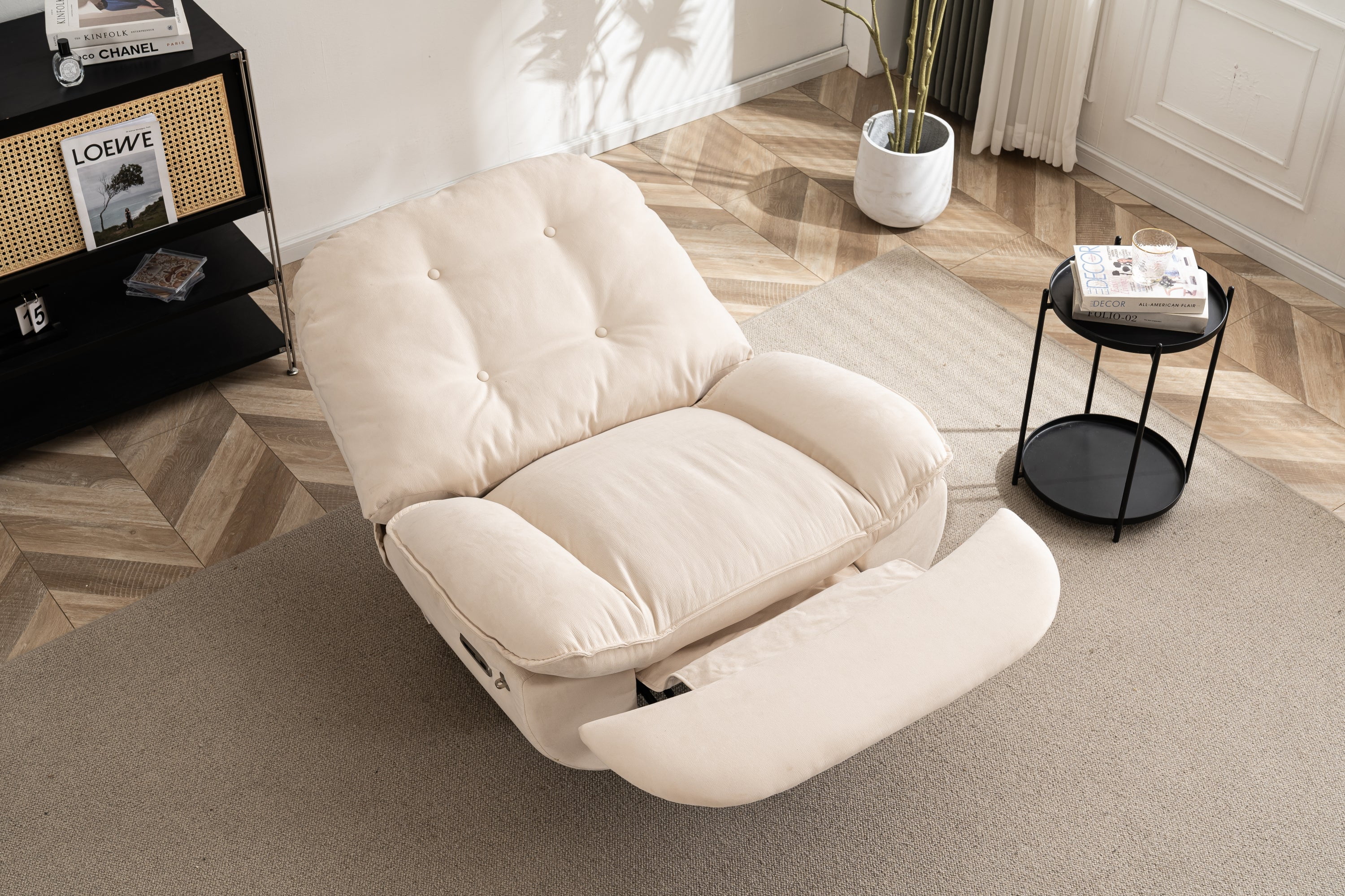 Clara Power Linen Recliner Swivel Glider USB Charger with Bluetooth  - Cream