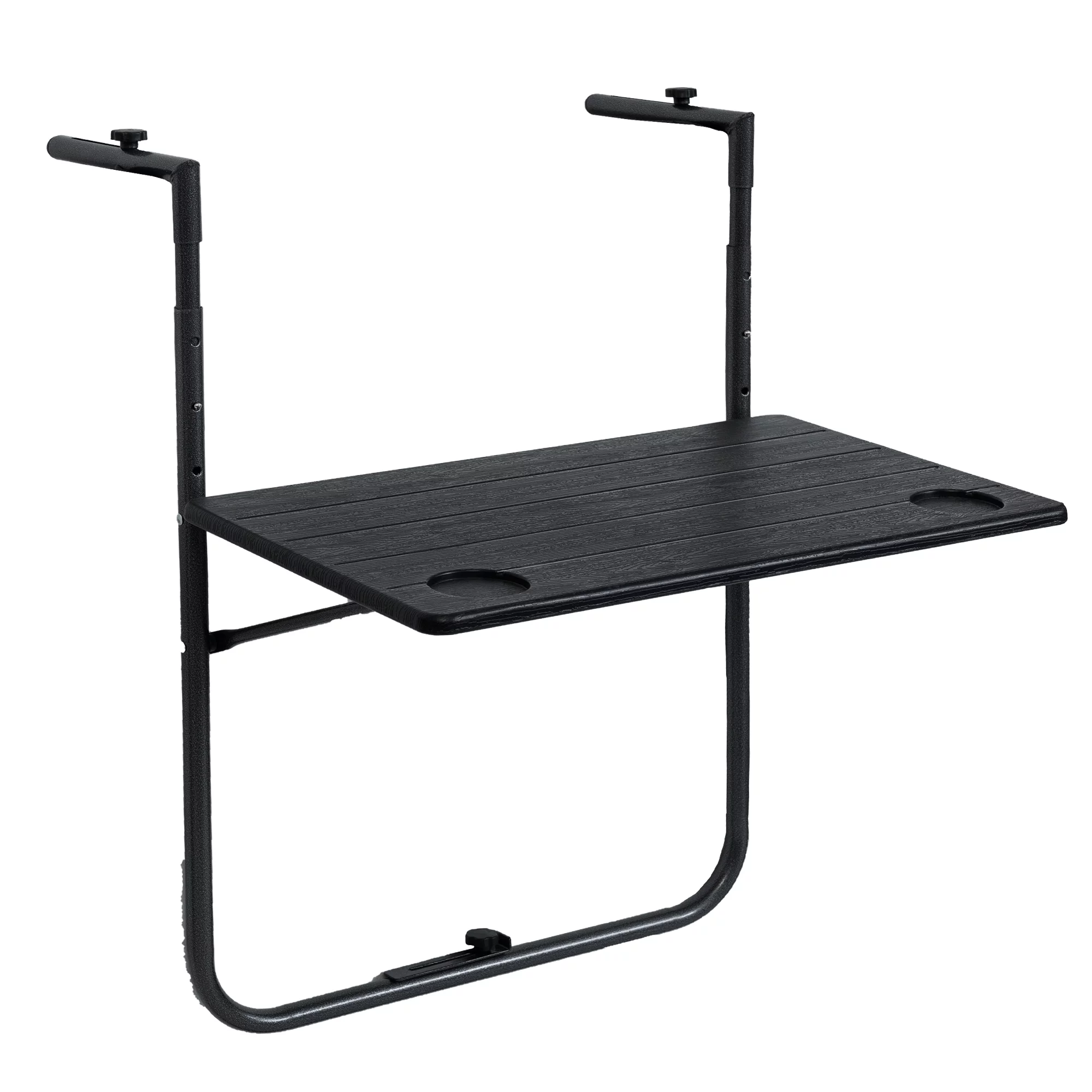 Outdoor Balcony Table Hanging Folding Railing Table Metal Frame for Patio,Garden Black