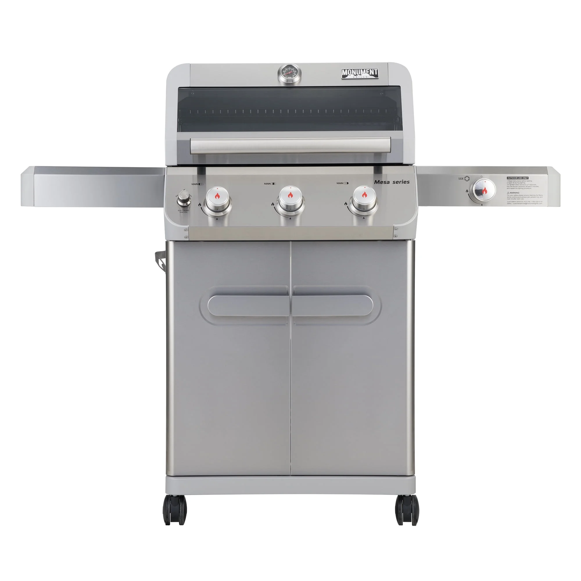 Mesa 3-Burner Propane Gas Grill in Stainless Steel with Clear View Lid and LED Controls