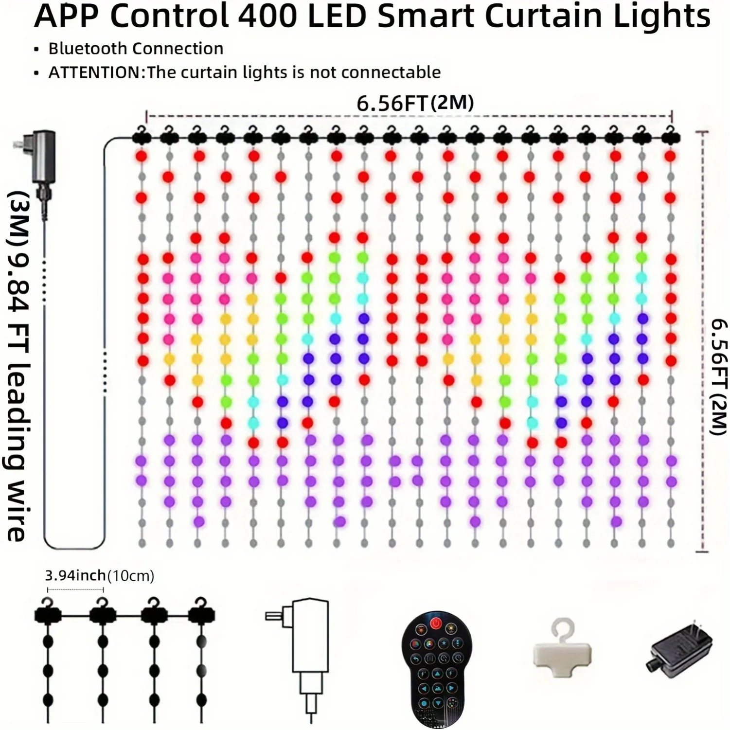 400 LED color-changing curtain string lights, a variety of lighting modes fairy flashing string lights wedding party home garden bedroom outdoor indoor wall decoration