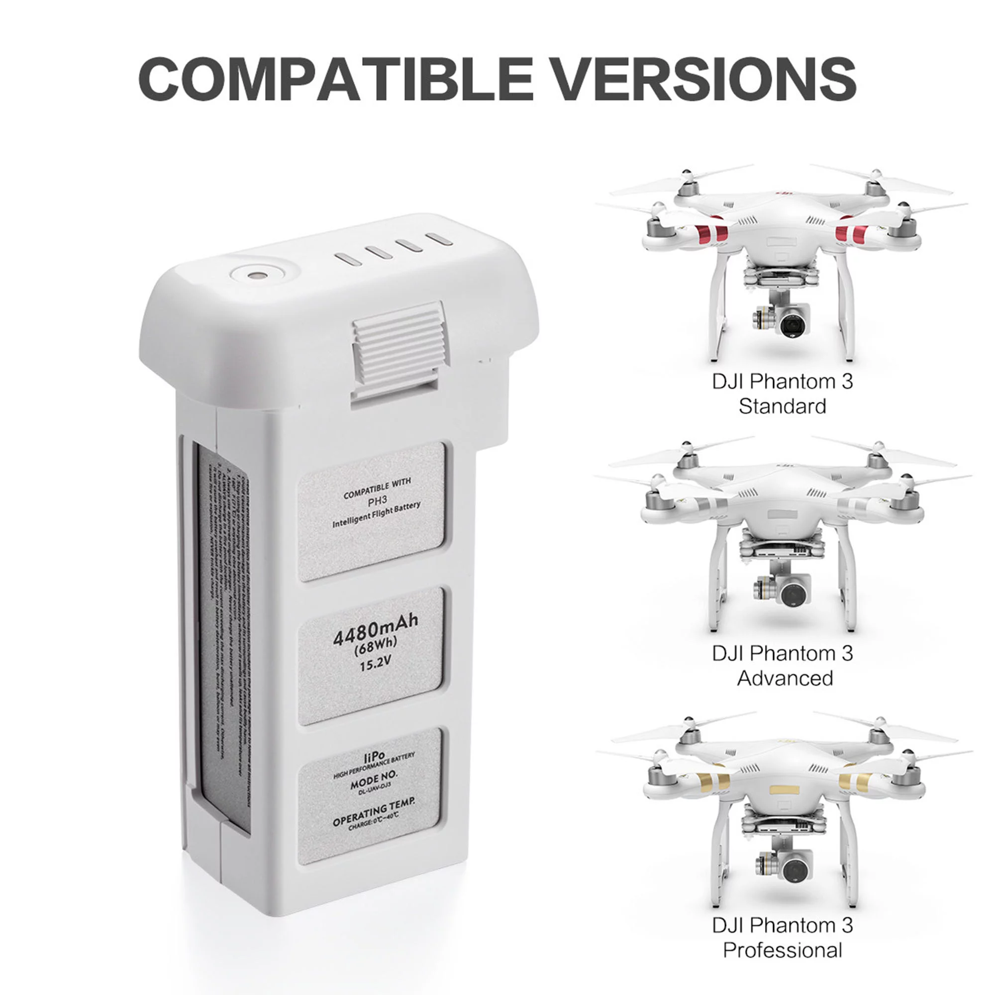 Powerextra 15.2V 4480mAh Intelligent Flight Li-PO Replacement Battery for DJI Phantom 3 Drones Standard, Advanced, Professional, 4K- Upgraded for v1.9.60 Firmware Batteries