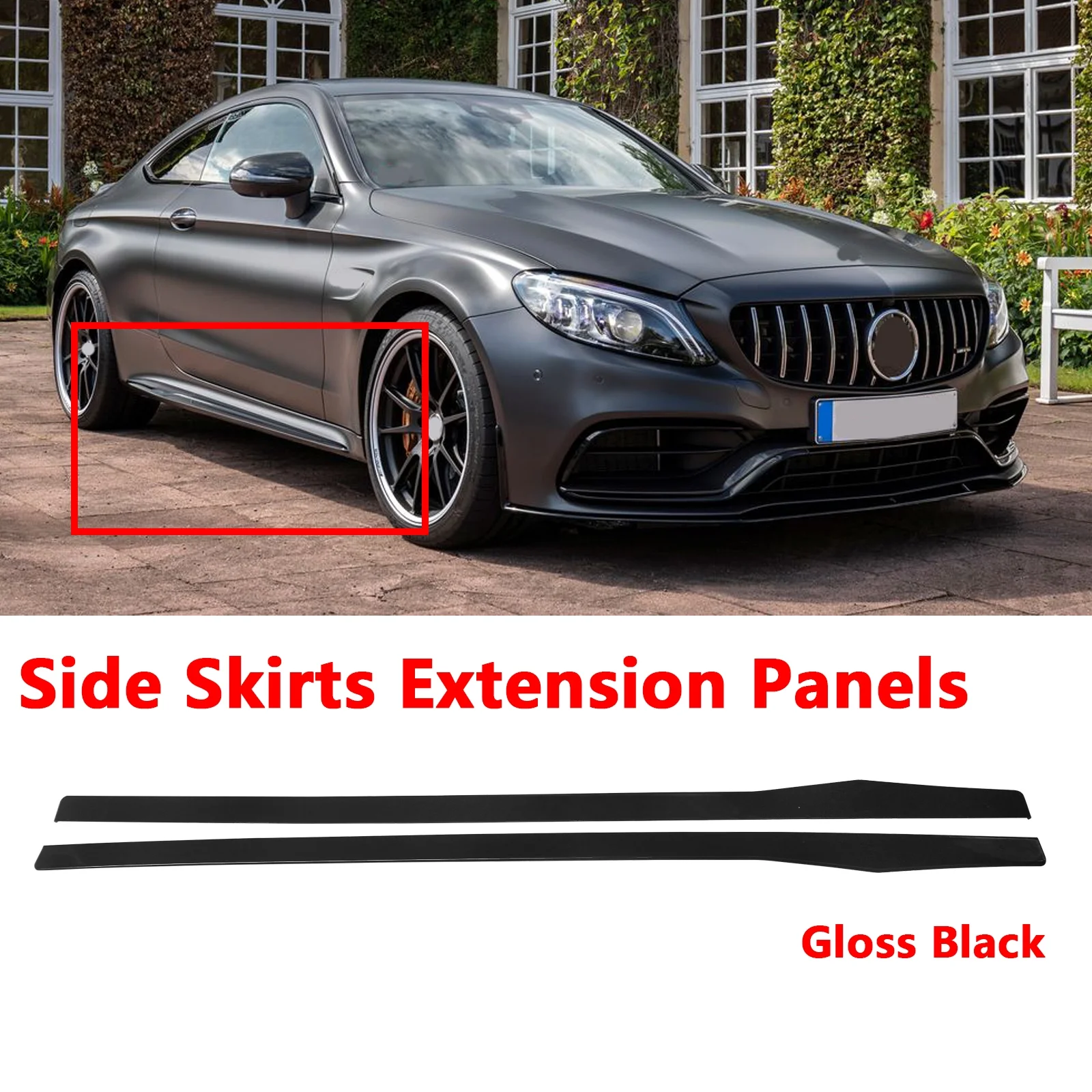 NINTE Side Skirts Extension Panels for Benz 2015-2021 C200 C300 Sport C43 C63 AMG Gloss Black