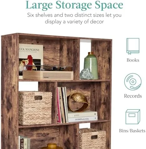 YFbiubiulife 3-Tier Mid-Century Modern Wooden Bookcase  6-Cube Organizer for Nursery   Room  Living Room  w/Removable Back Panels  Pine Legs - Walnut