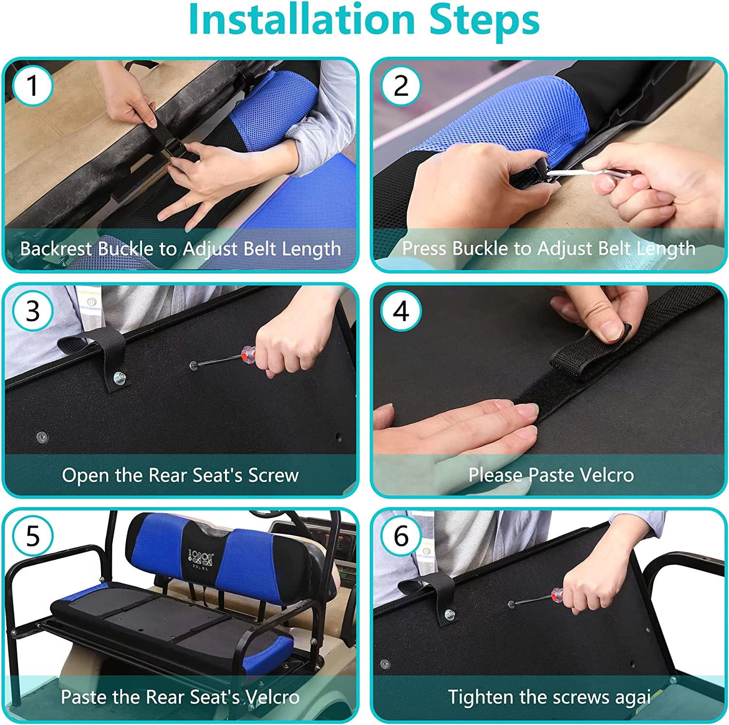 10L0L Golf Cart Rear Seat Cover for Yamaha EZGO Club Car Blue Black - XS