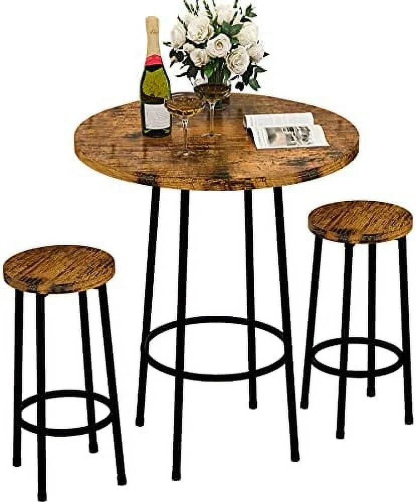 ZFGSUIJN 3 Piece Pub Dining Set  Modern  Table and Stools for 2 Kitchen Counter Height Wood Top Bistro Easy Assemble for Breakfast Nook Living Room Small Space Restaurant  Rustic Brown 24