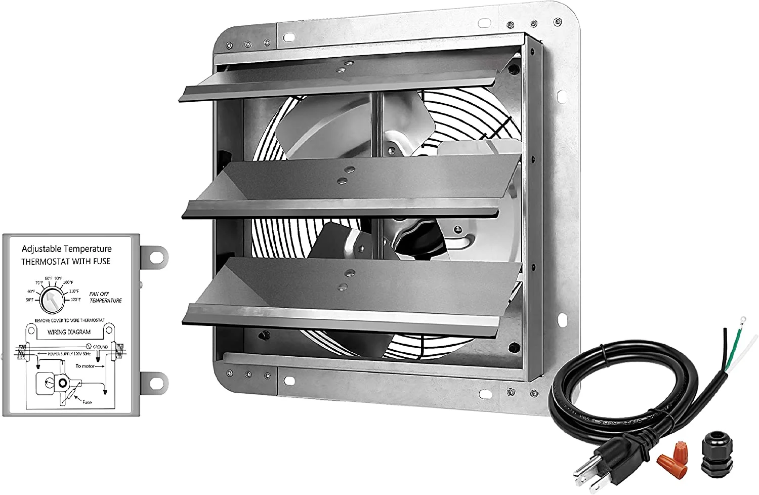 AUCHI 10 Inch Shutter Exhaust Fan Aluminum,High Speed 1650RPM, 820CFM, 1-Pack, Silver