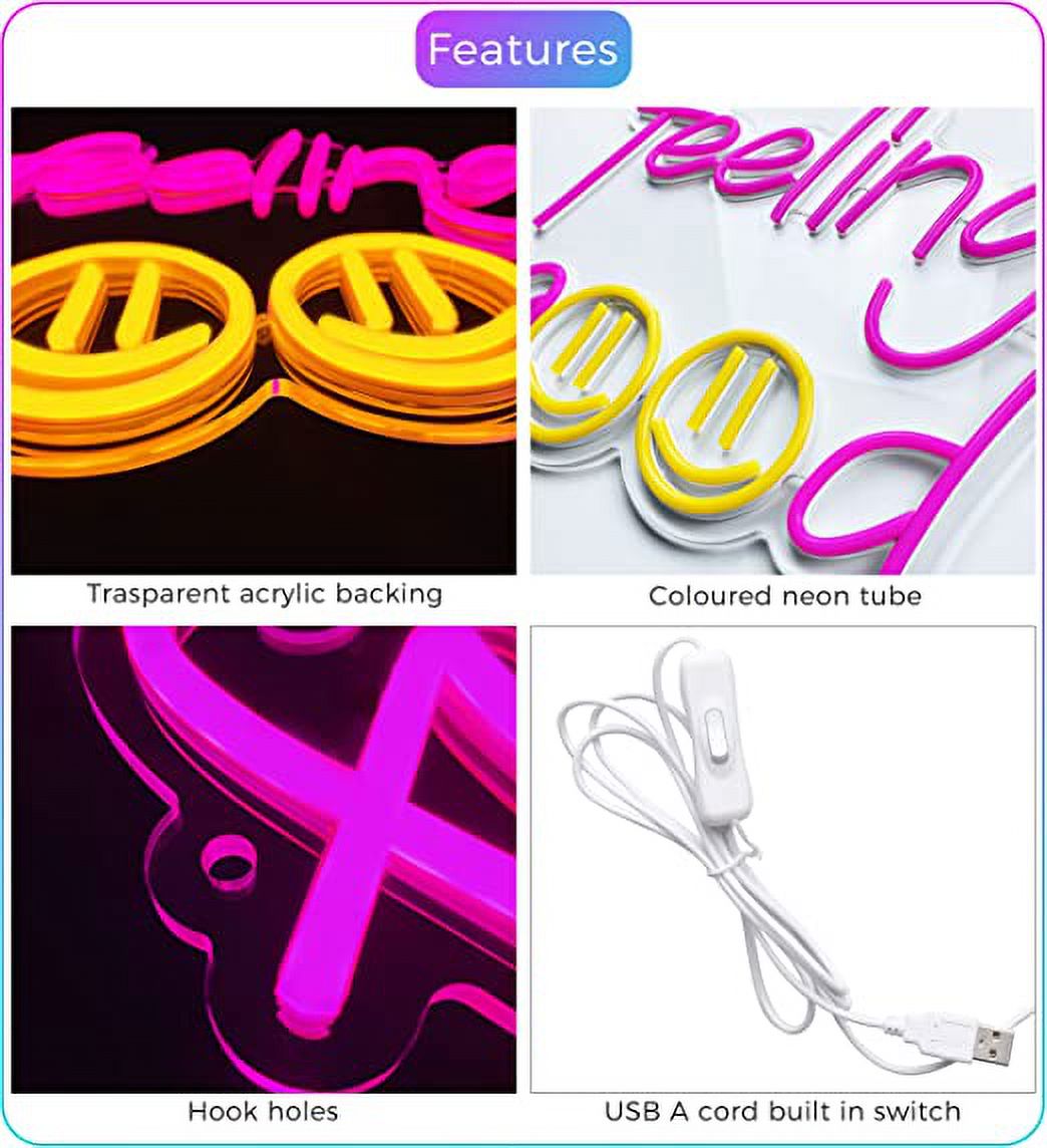 WX&YH Feeling Good LED Neon Light Signs USB Power for Bedroom Home Bar Wedding Party Decoration