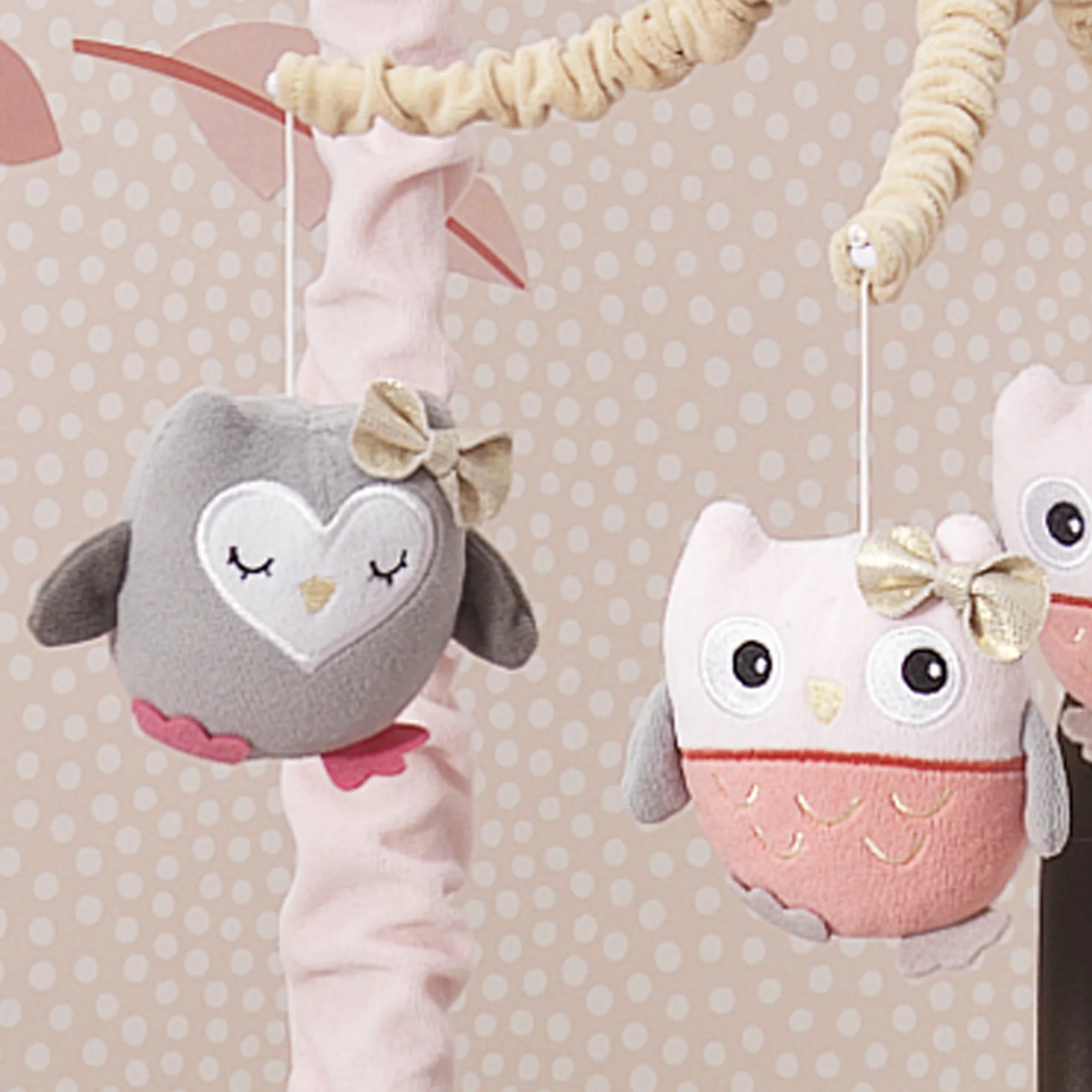 Lambs & Ivy Family Tree Pink/Gray/Tan Owl Musical Baby Crib Mobile