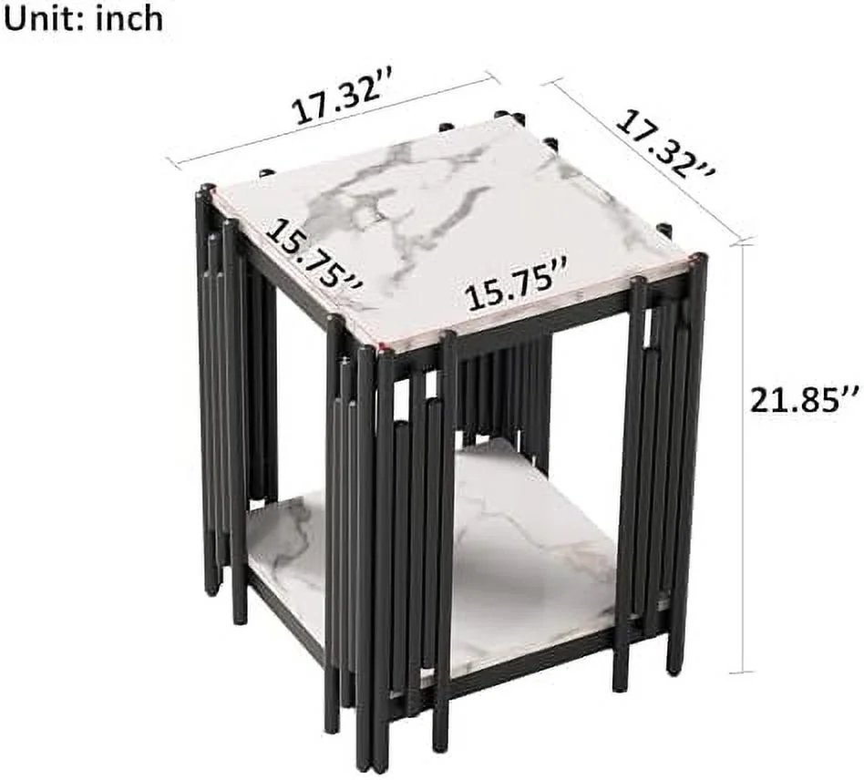 HYHBIBOOM Modern End Table  Faux Marble  Square Small Table with   & Metal Legs  2-Tier Nightstand Bedside Table for Bedroom  Living Room  Small Spaces  Easy Assembled  Gold