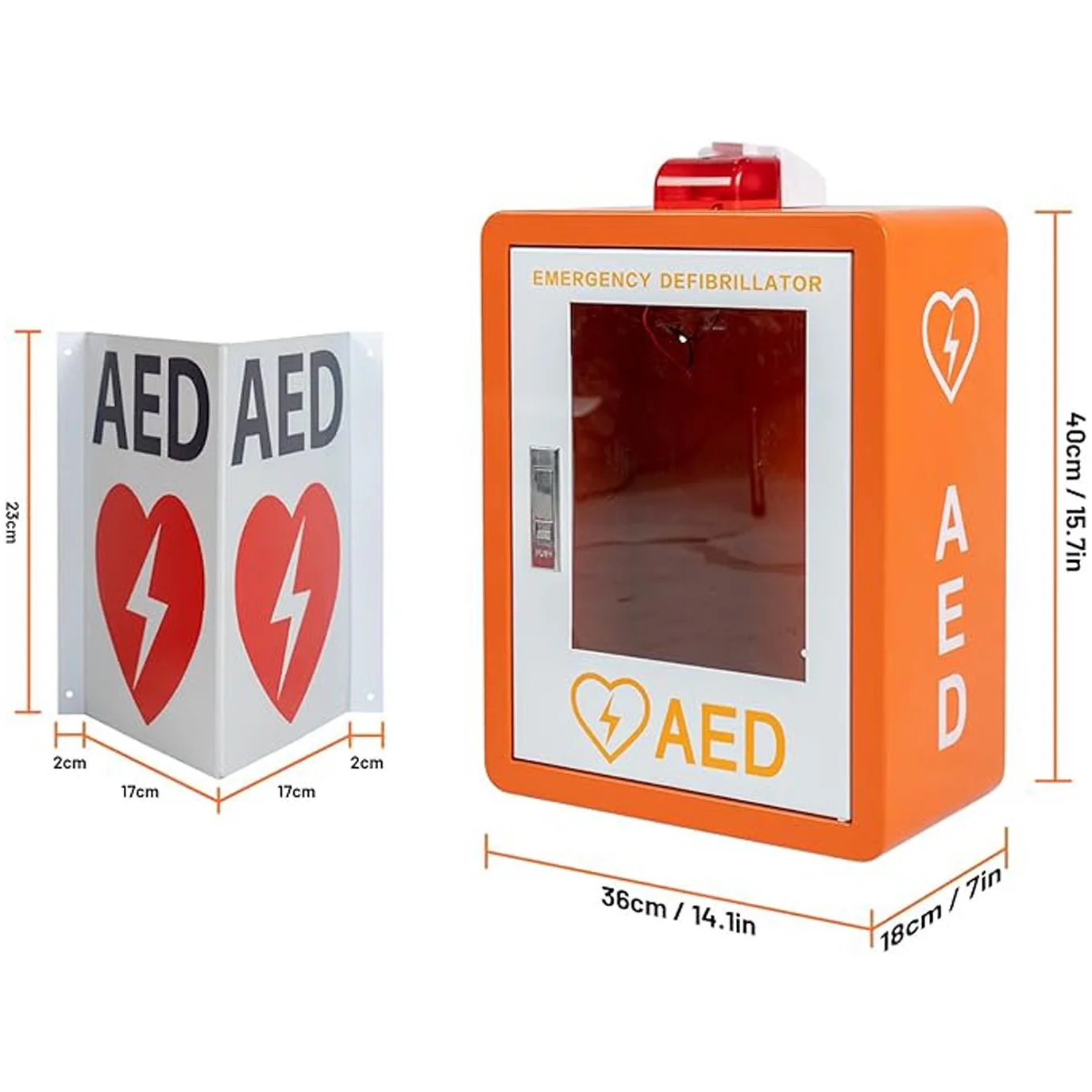 AED Cabinet, Defibrillator Storage Cabinet Wall Mounted with Alarm System, PVC Transparent Window First Aid AED Cabinet Fits All Brands of AED Defibrillators, 18 x 7 x 15 Inch