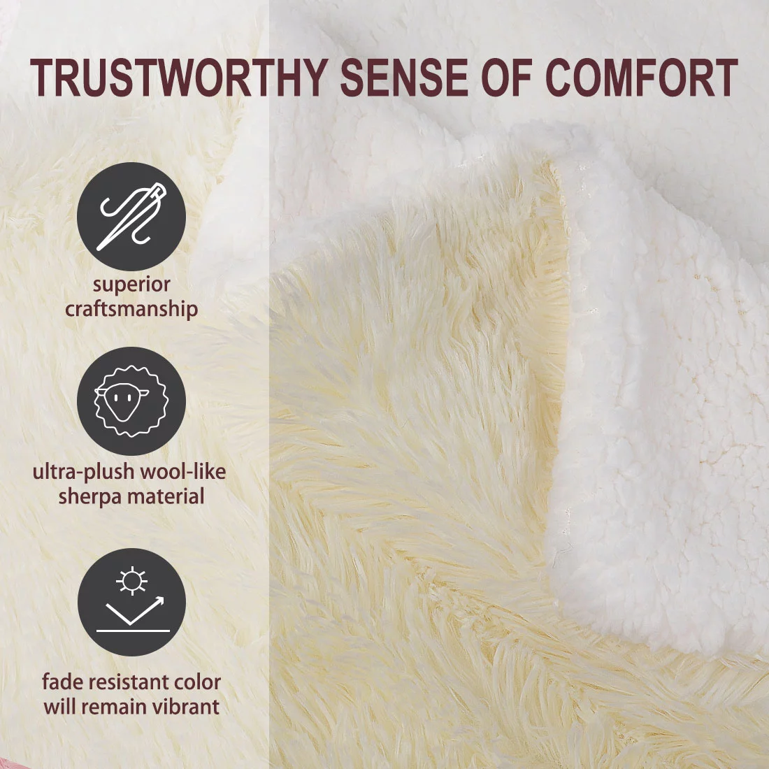 Unique Bargains Shaggy Faux Fur Soft Sherpa Blanket Beige Queen(90