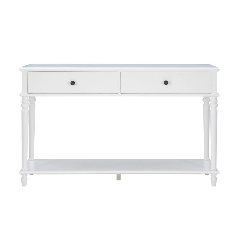 Linon Mavis Wood Console Table with 2 Drawers and Bottom Shelf in White
