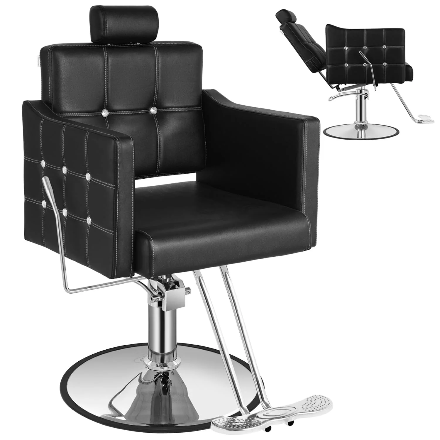 Salon Chair for Hair Stylist, Black Hair Salon Chair, 90° - 135° Reclining Barber Chair with Hydraulic Pump, Multi-Function Shampoo Chair Tattoo Chair Braiding Chair, 360° Swivel