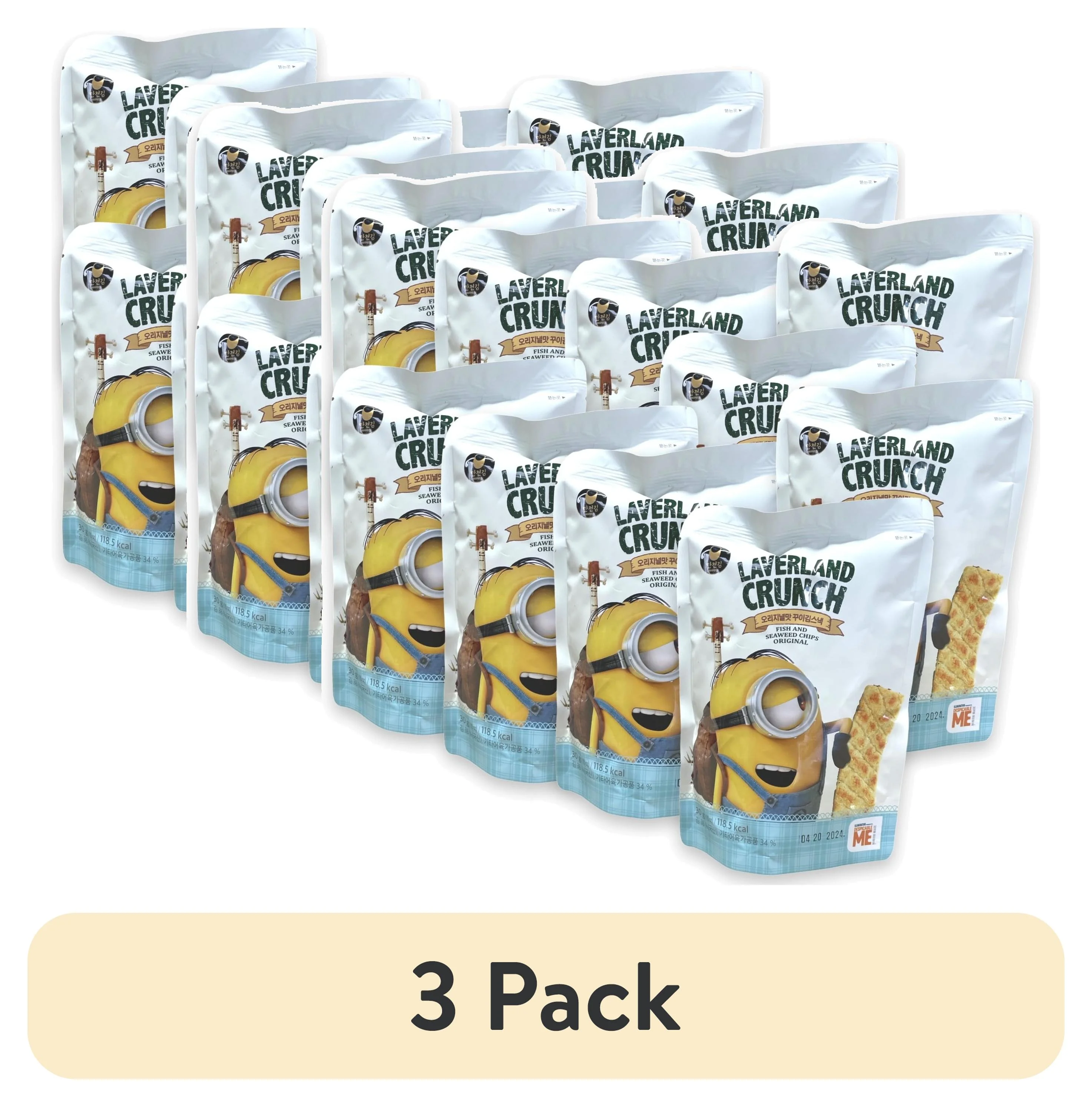 (3 pack) Laverland Crunch Seaweed Snacks Bundle | (Fish & Seaweed, 1 Bag (10 Count))