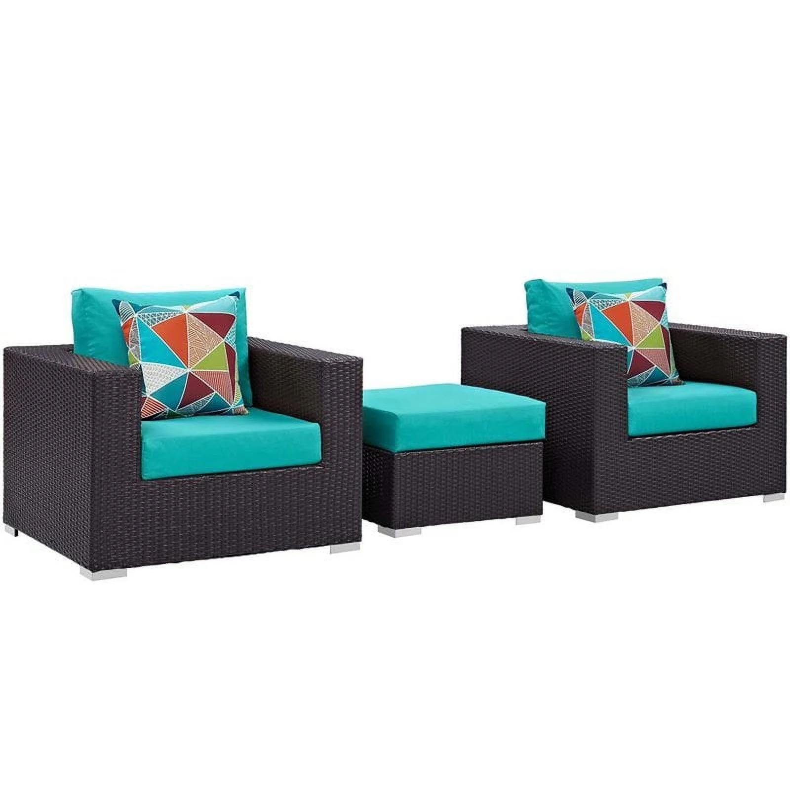 Afuera Living 3-Piece Rattan Aluminum Patio Sofa Set in Espresso / Turquoise