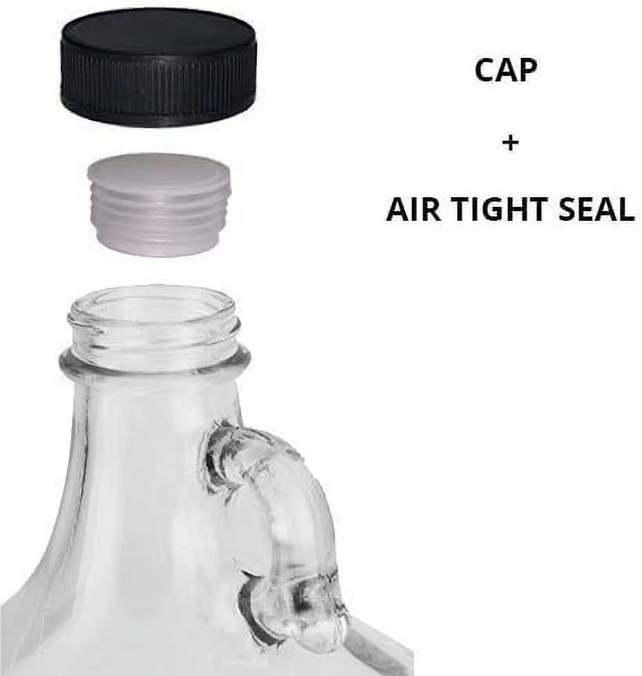 1 Gallon (128 oz) Clear Glass Jug With 38mm Black Polyseal Lid & Cap | Pack of 6