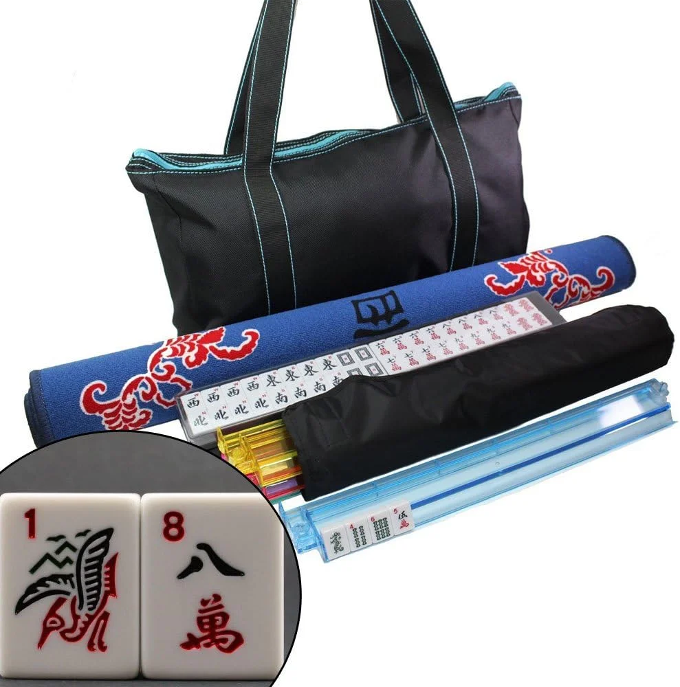 Birsppy We Pay Your Sales Tax Free Tabletop Cover + 166 Tiles Black Bag with Blue Stitiches American Mahjong Set