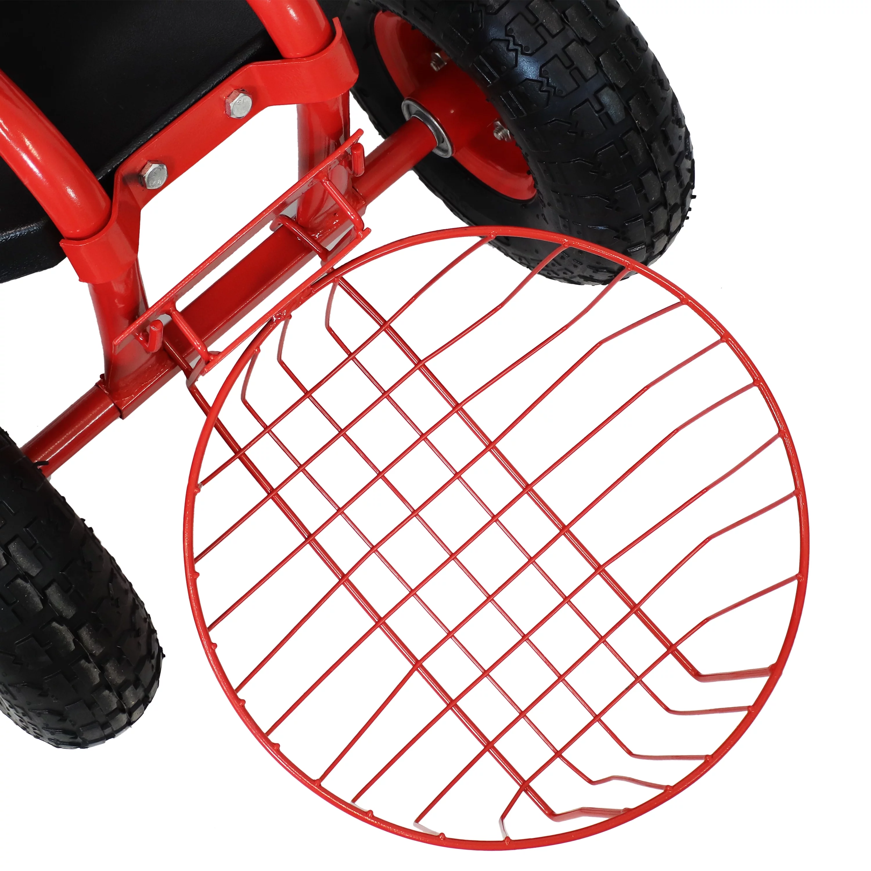 Sunnydaze Rolling Garden Cart with Steering Handle and Swivel Seat - Red