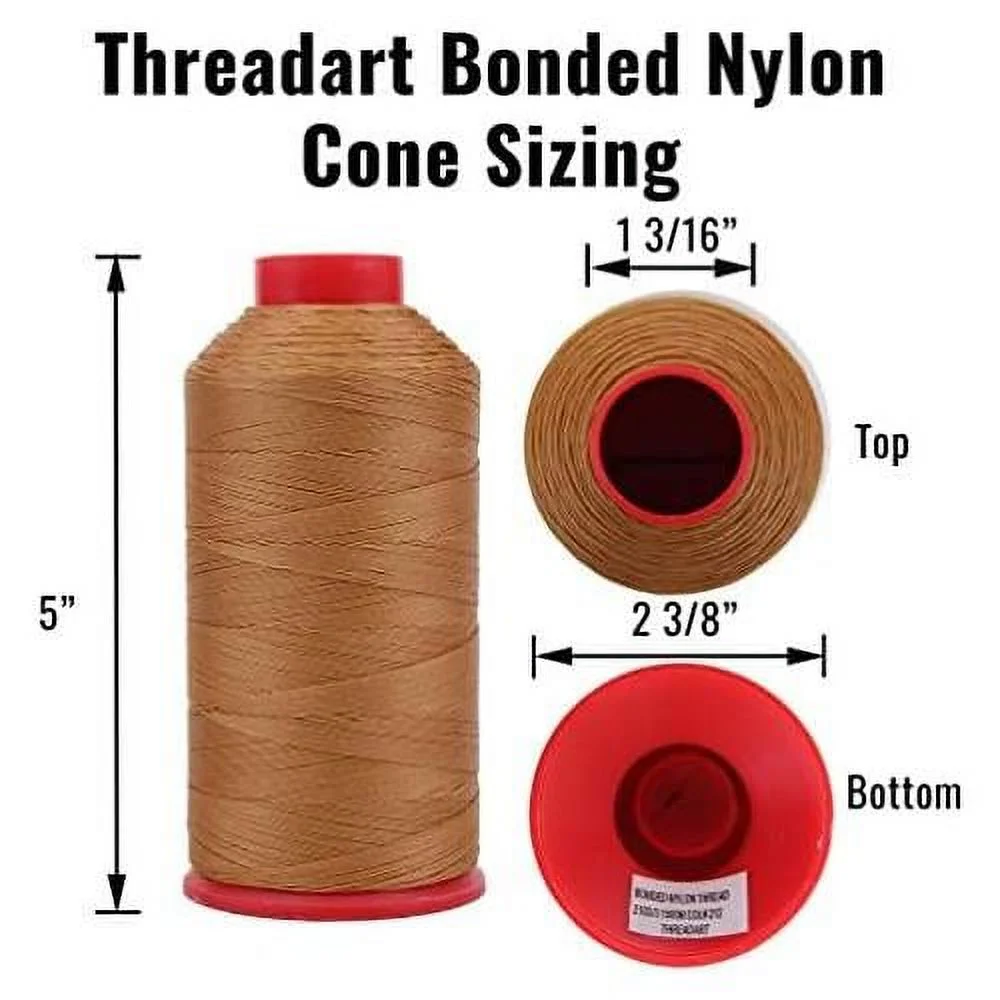 Heavy Duty Bonded Nylon Thread - 1650 Yards (1500M) - Coated No Unravel - #69 T70 Size 210D/3 - For Upholstery, Leather, Vinyl, Weaving Hair, Denim, And Other Heavy Fabric - Black