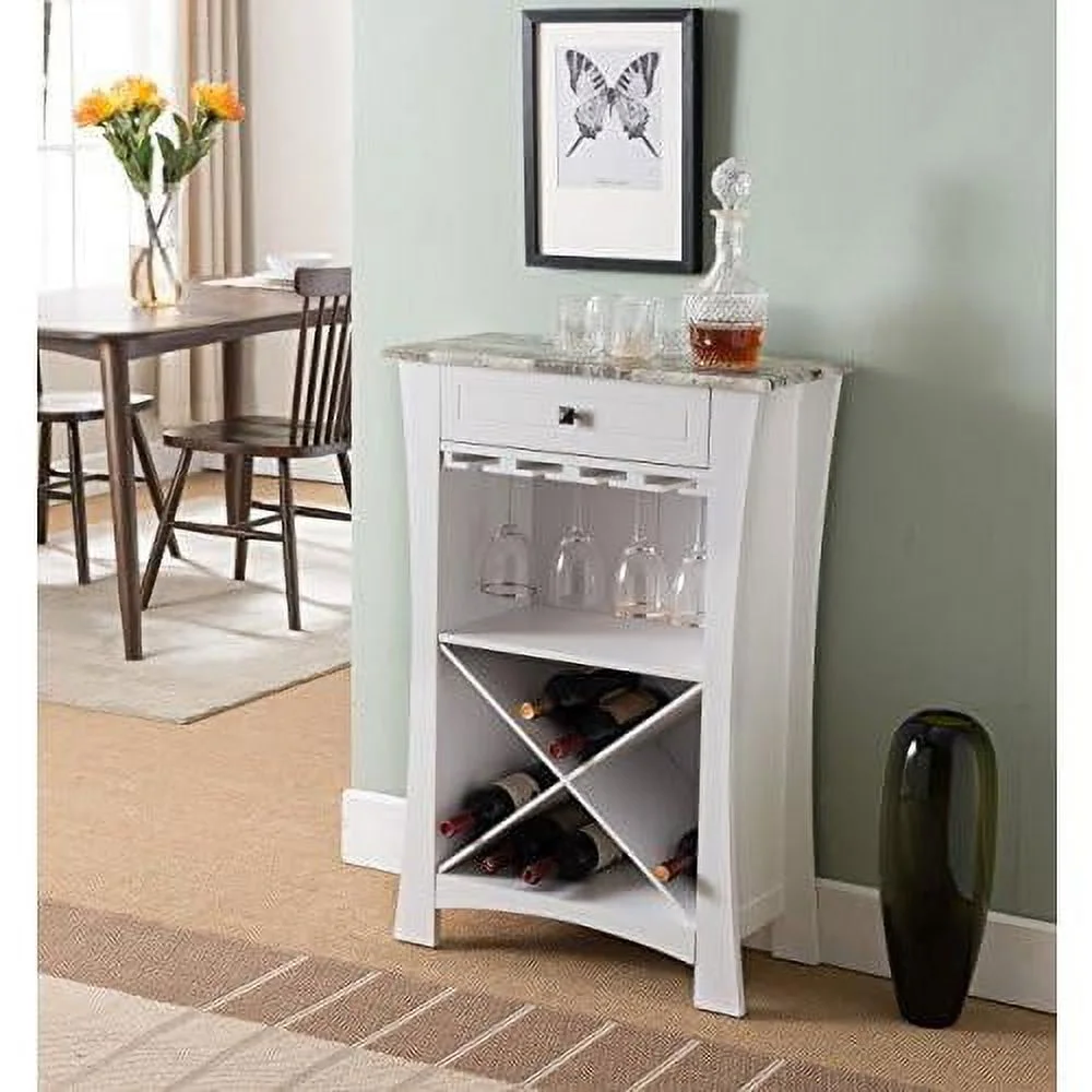 Hiland Bar Cabinet Wine Storage With Glass Holders & Drawer, White, White