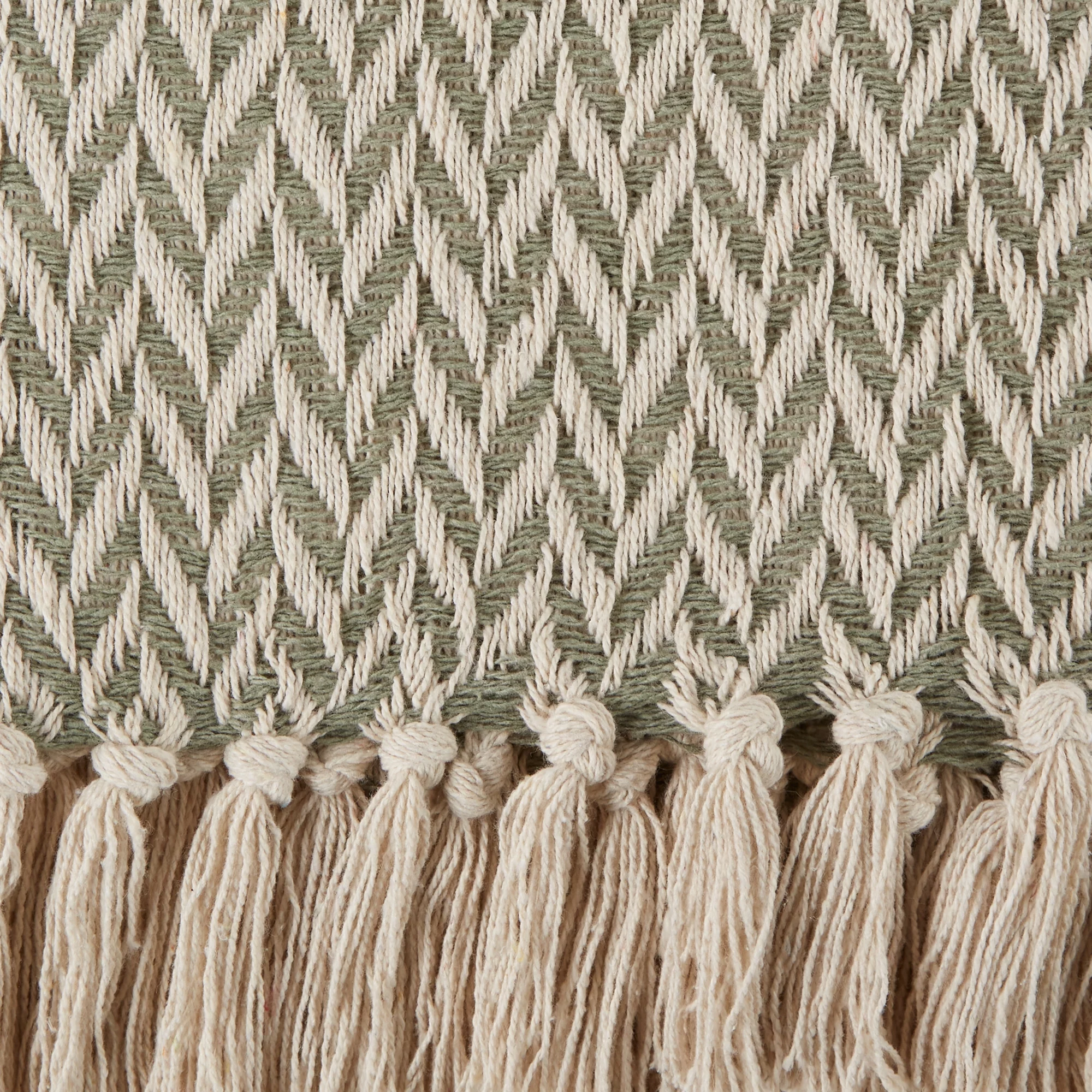Artichoke Green Zig-Zag Cotton Throw 50x60 with a 2.5-inch fringe