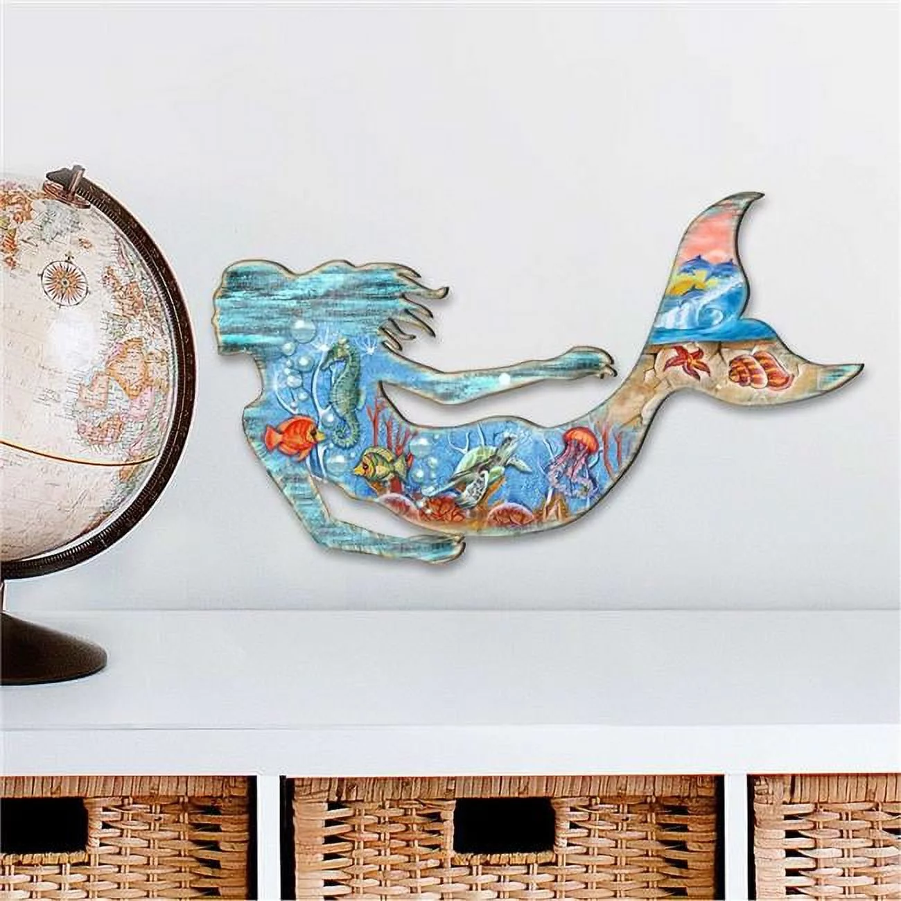 Designocracy 81985142M 12 x 9 in. Rustic Mermaid Coastal Outdoor Decor Large Ornaments