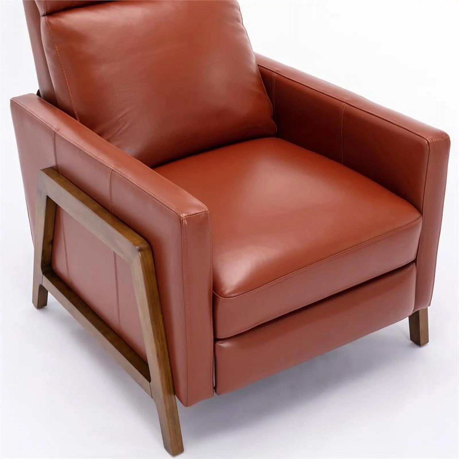 Bowery Hill Modern Leather Push Back Recliner in Caramel Finish