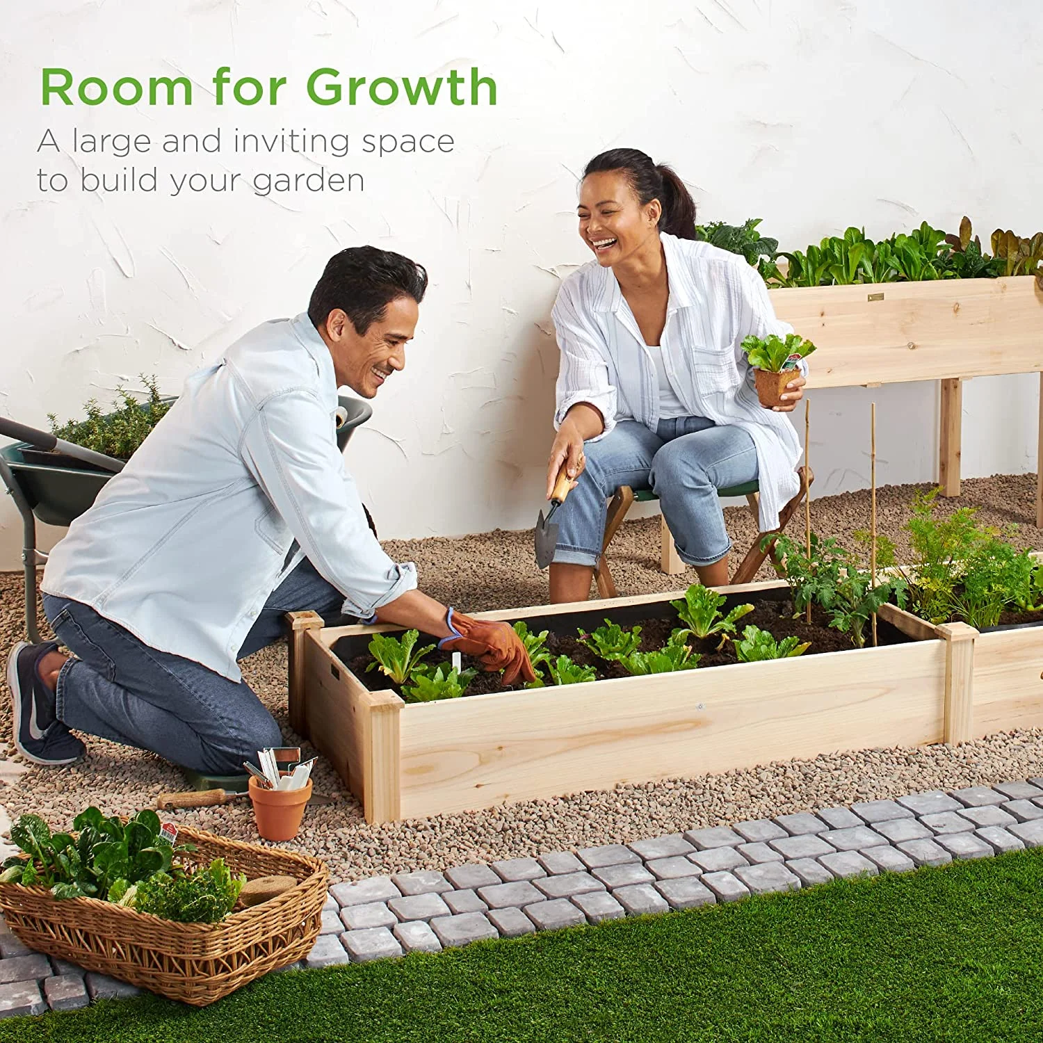 8x2ft Outdoor Wooden Raised Garden Bed Planter for Vegetables, Grass, Lawn, Yard - Natural