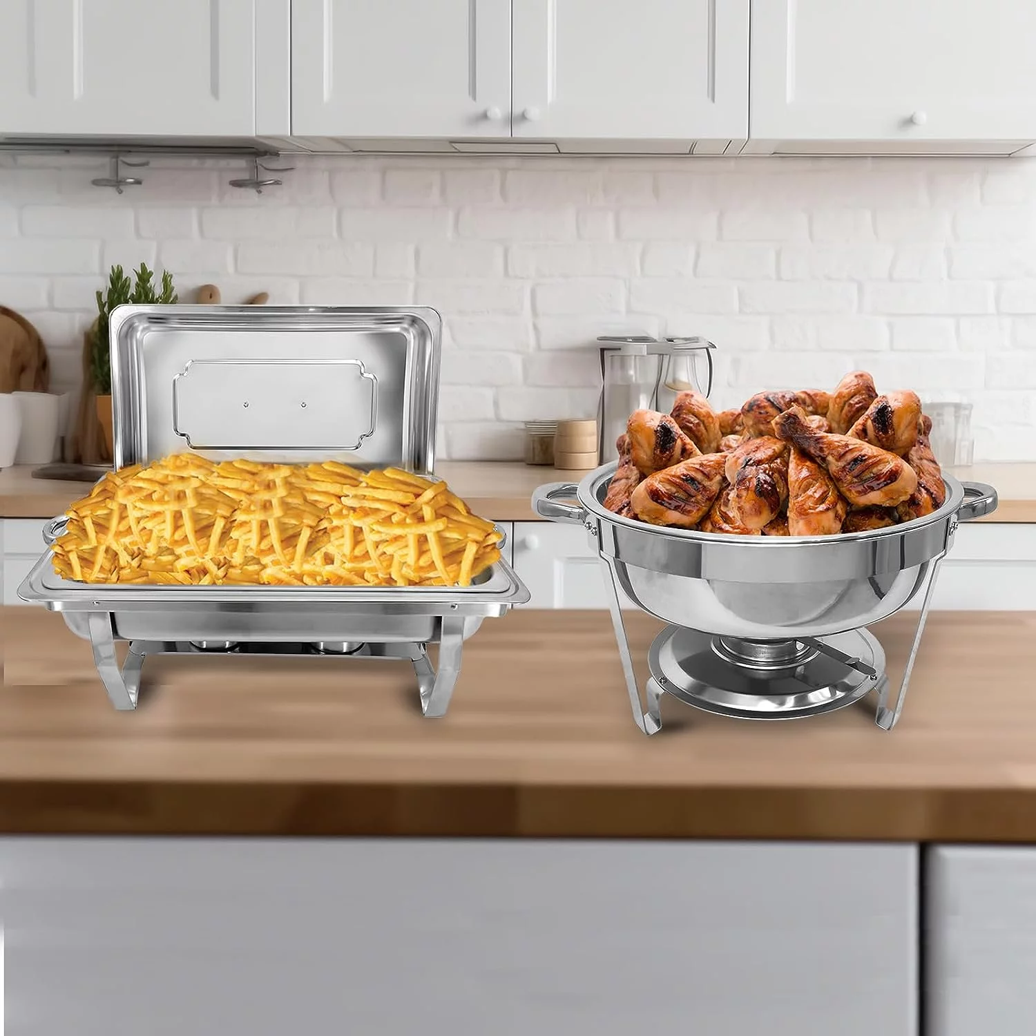 JSTUOKE Chafing Dish Buffet Set,2 Rectangular Chafers 9L + 2 Round Chafing Dish 3.5L