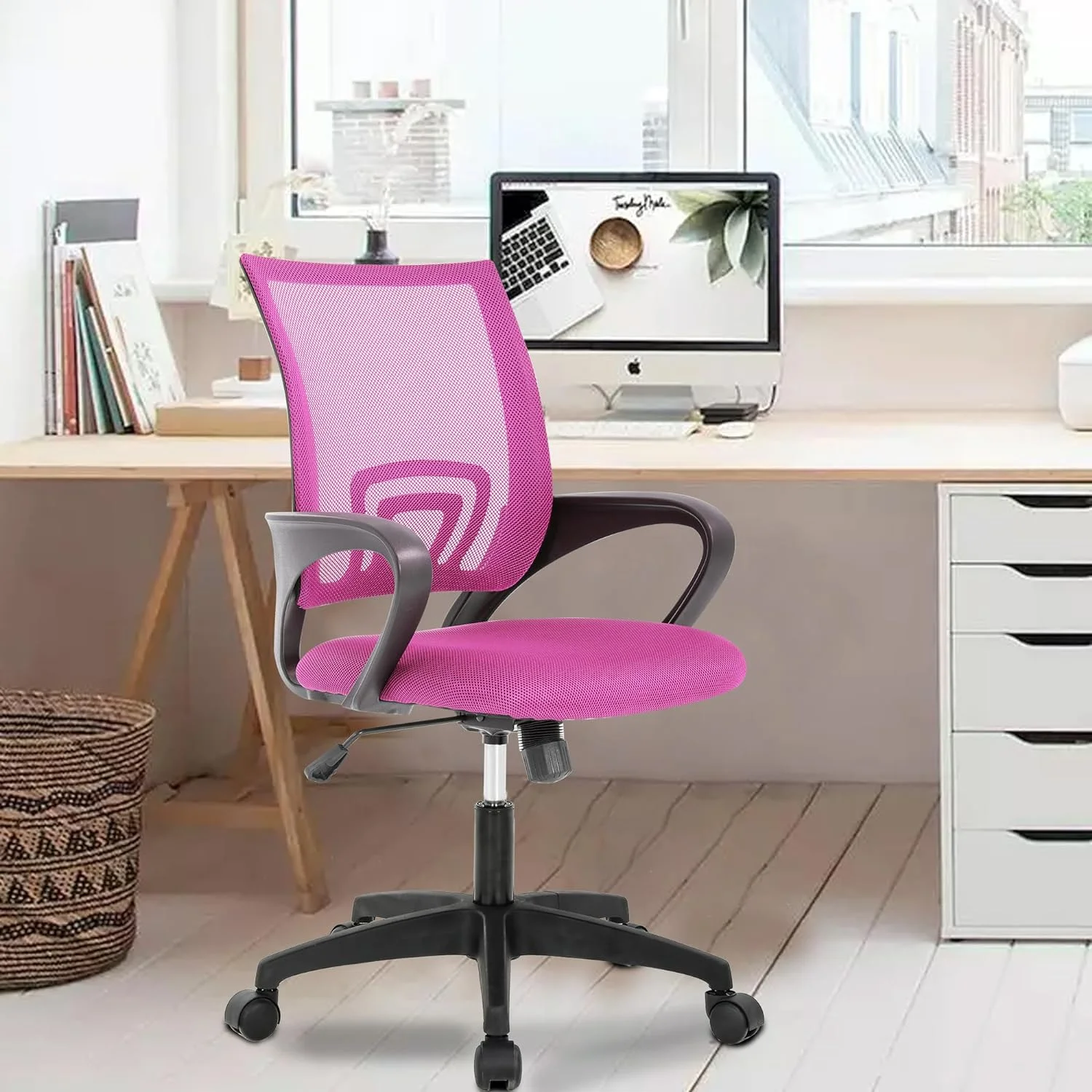 Home Office Chair Desk Computer Chair Adjustable Ergonomic Chair Lumbar Support Armrest Executive with High Density Mesh 360 Degree Swivel Chair for Adults Chair (Pack of 2, Pink)