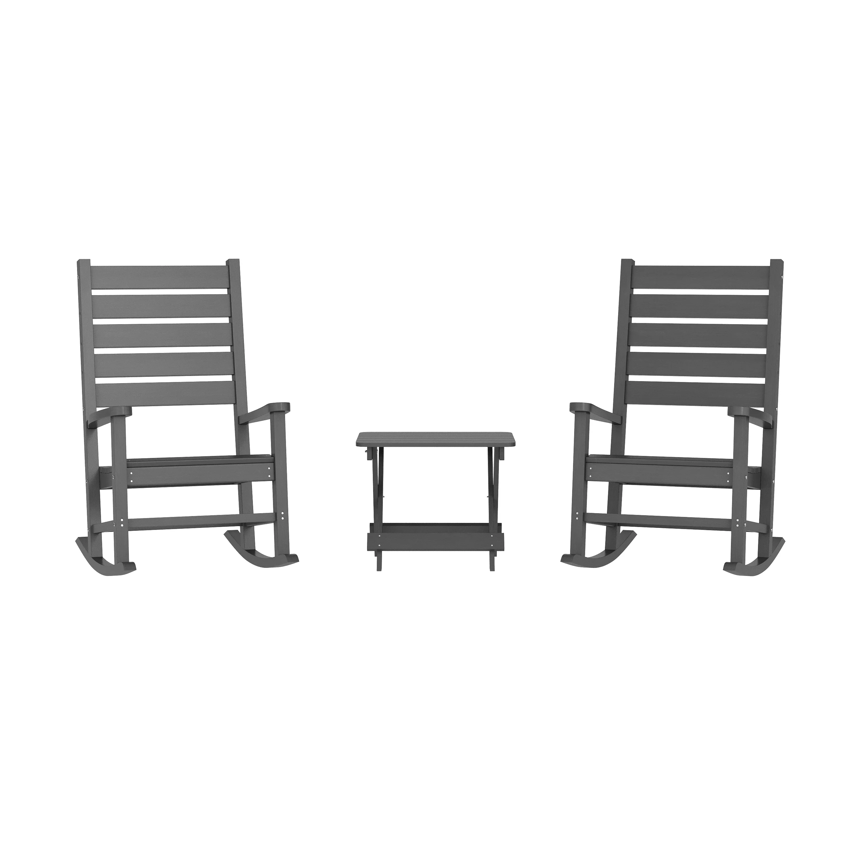 Flash Furniture Commercial Grade 3-Piece Indoor/Outdoor Set with 2 Contemporary All-Weather HDPE Rocking Chairs and End Table in Gray