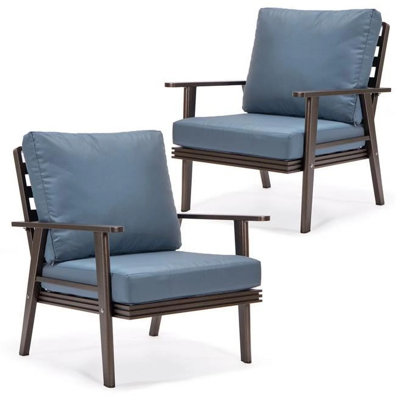 34.25 x 30.31 x 33.66 in. Walbrooke Modern Brown Patio Arm Chair, Navy Blue - Set of 2