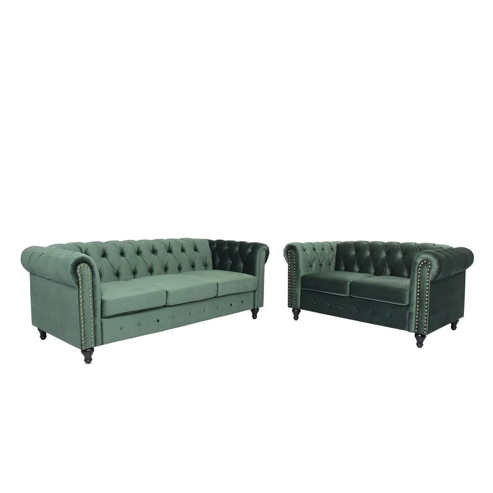 Home Square 3 Piece Set with Velvet Living Room Sofa Loveseat & Chair in Green