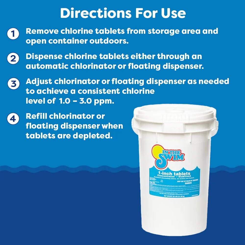 In The Swim 1 Inch Stabilized Chlorine Tablets for Sanitizing Swimming Pools - Fast Dissolving - 90% Available Chlorine - Tri-Chlor - 50 Pounds U001050050AE