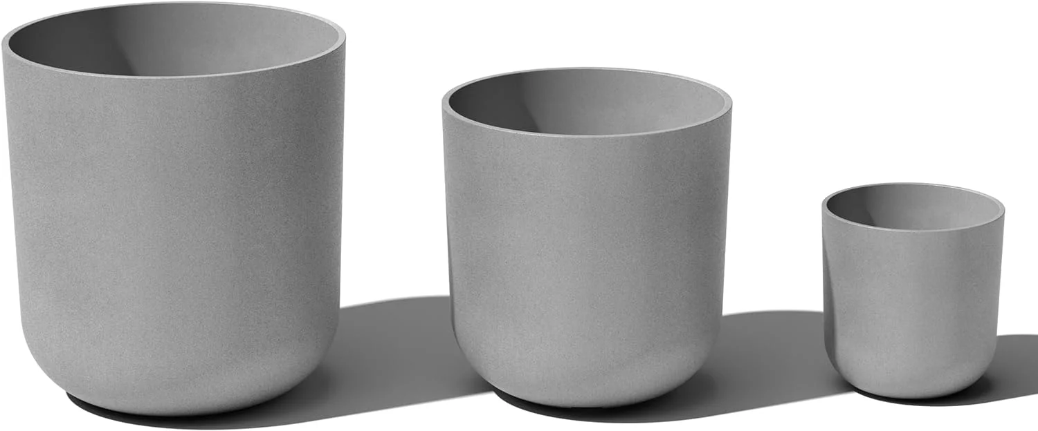 U-SHARE Mason Series Lima Planter - Set of 3 Round Planters for Indoor or Outdoor Garden/Patio | Made from Plastic & Concrete with Drainage Holes | Modern Décor for Succulents, Flowers, Small Plants