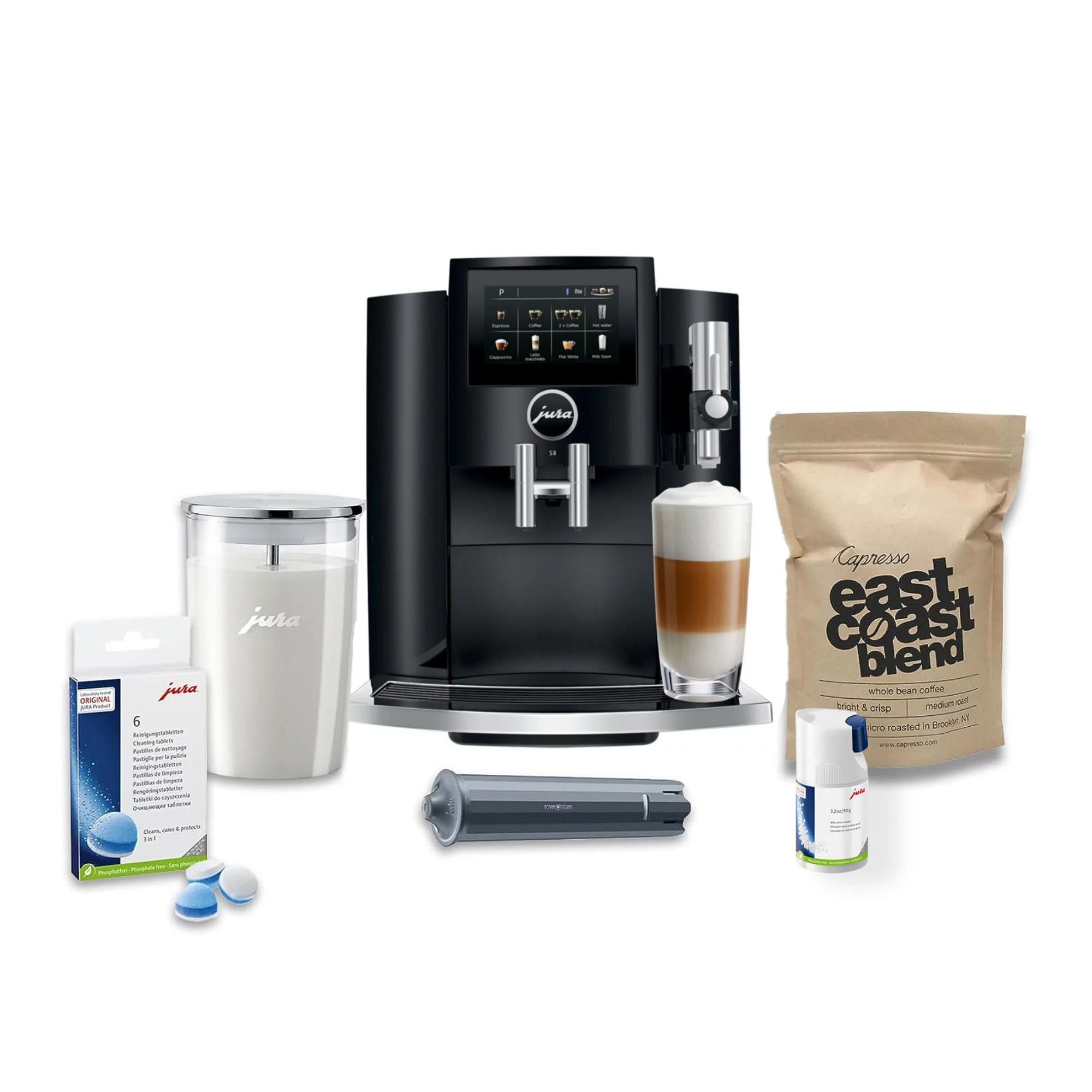 Jura S8 Automatic Coffee Machine Moonlight (Piano Black) with Accessories