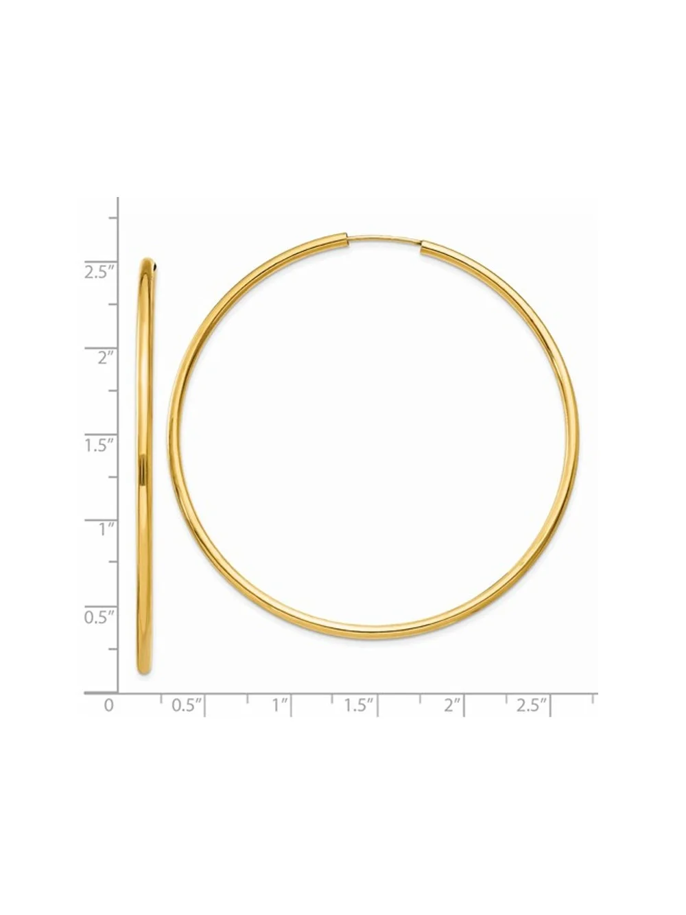 Primal Gold 14 Karat Yellow Gold Polished Round Endless 2mm Hoop Earrings