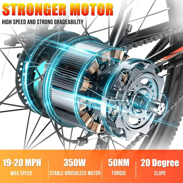 Generic 26 In. 350W Electric Mountain Bike Adult Bicycle, Shimano 21 Speed Commuter Ebike with Removable 10.4Ah Lithium-Ion Battery, 20MPH, Dual Disc Brakes, Red