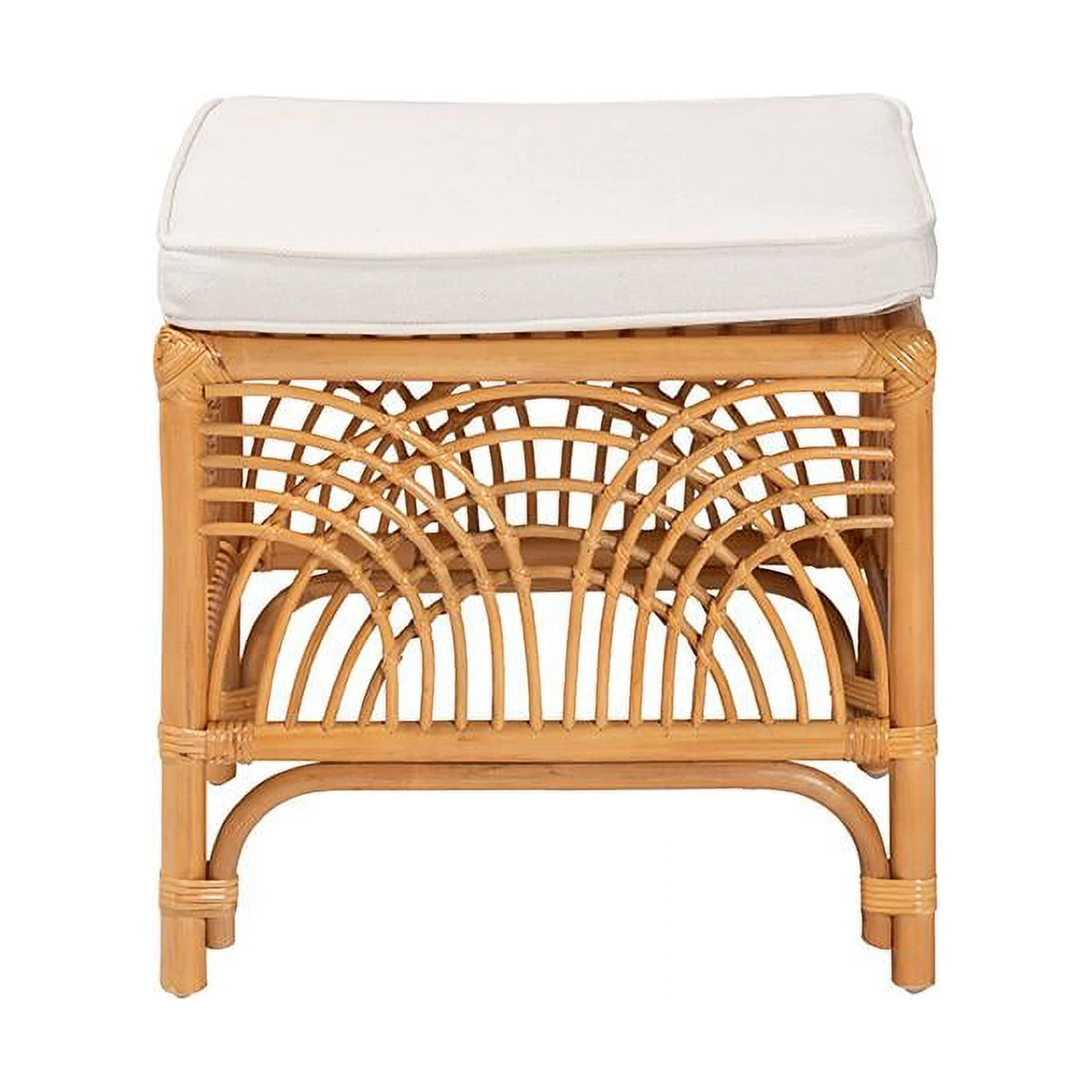 bali & pari Materra Modern Bohemian Rattan Footstool in Natural Brown
