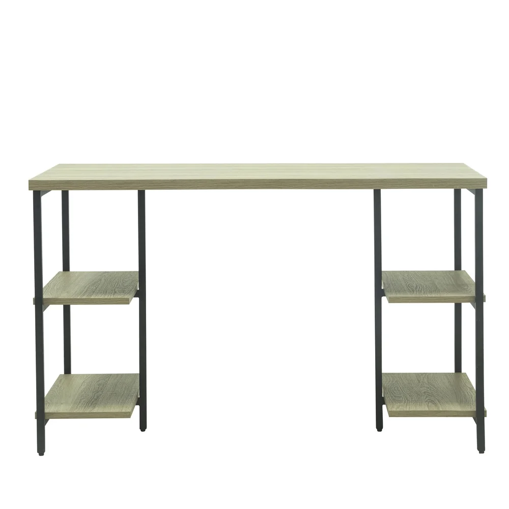 SKYLAND Computer Desk, Writing Table with Shelves on Both Sides for Home Office, Living Room (Light Grey)