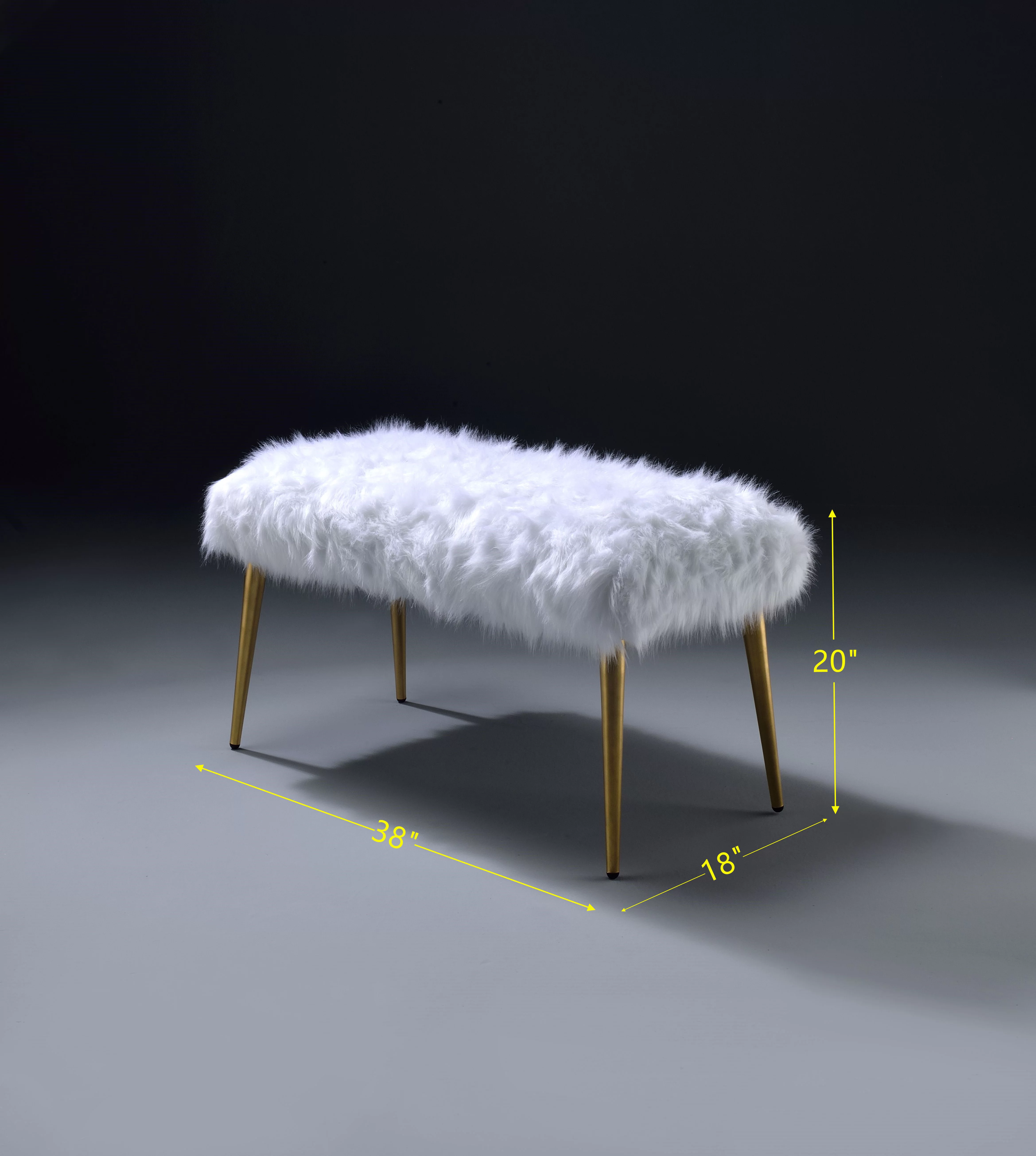 ACME Bagley II Bench in White Faux Fur & Gold 96450