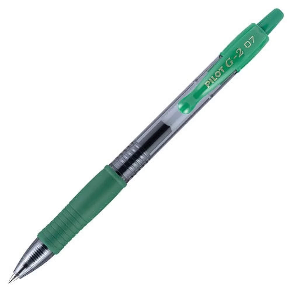 Pilot G2 Retractable Gel Ink Rollerball Pens Fine Pen Point - 0.7 mm Pen Point Size - Refillable - Green Gel-based Ink - Clear Barrel - 12 / Dozen