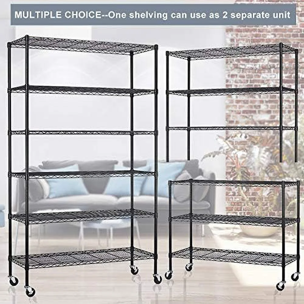TQNJYGX Shelves 6 Tier Wire Shelving Unit with Wheels Heavy Duty Metal  Garage Rack Adjustable Steel Wire  Utility  Rack with Casters  NSF-Certified (48 x 18 x 82 inches  Black)