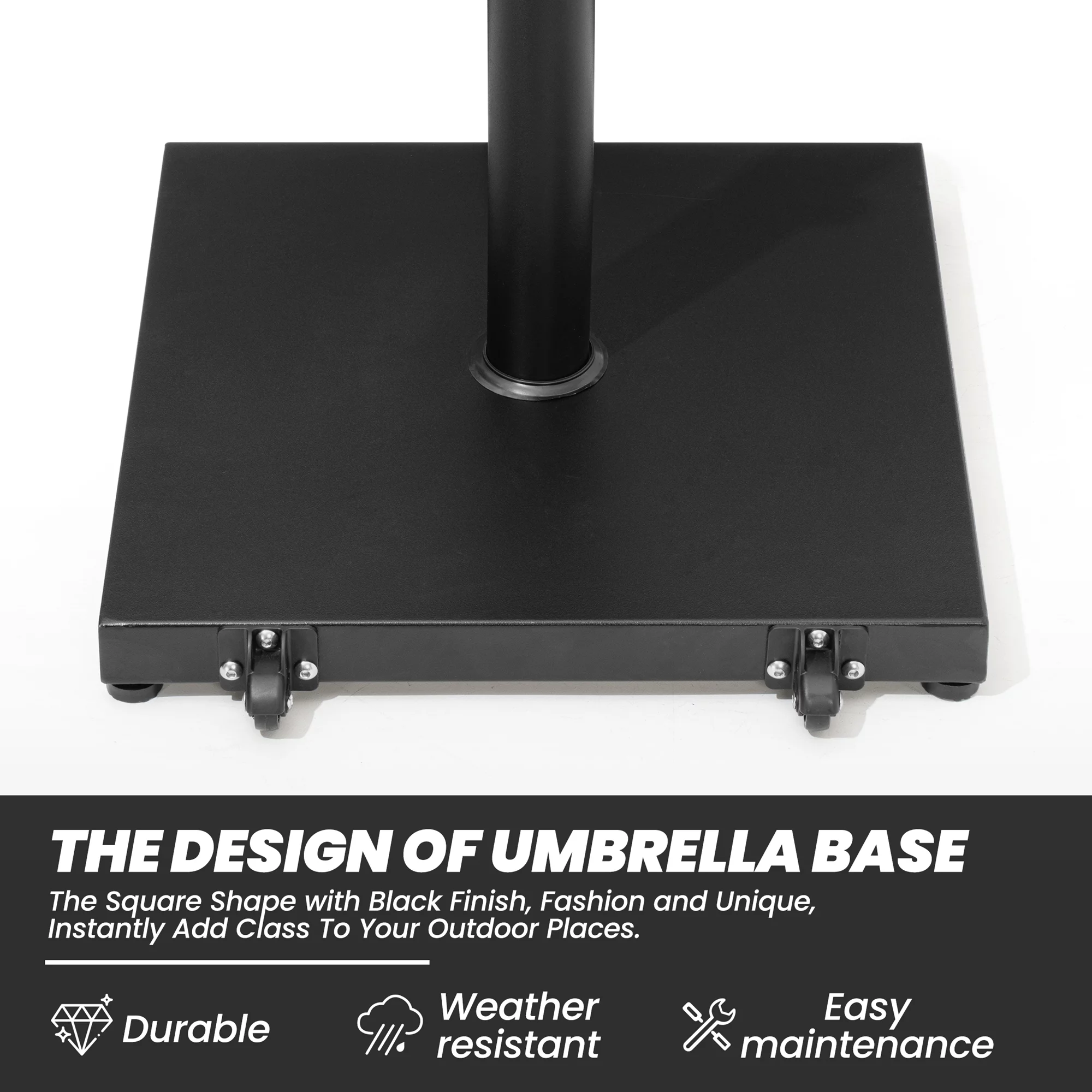 Crestlive Products 40 lbs Heavy Duty Square Concrete Patio Umbrella Base with 2 Wheels in Black