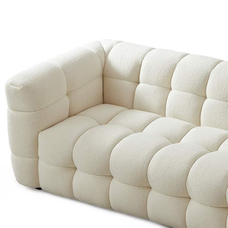 Hollis Mid Century Modern Living Room Cream Boucle Fabric Sofa